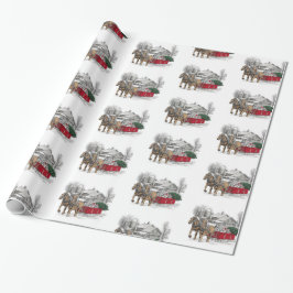 Paarden die kerstakelpapier met Wagon-kerst bereid Cadeaupapier