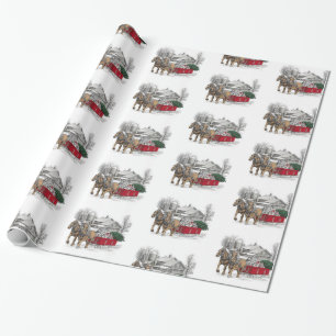Paarden die kerstakelpapier met Wagon-kerst bereid Cadeaupapier