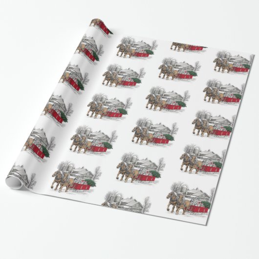 Paarden die kerstakelpapier met Wagon-kerst bereid Cadeaupapier (Uitgerold)