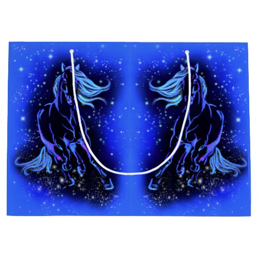 Paarden die lopen bij Blue Sterrennacht Gift Bag Groot Cadeauzakje (Voorkant)