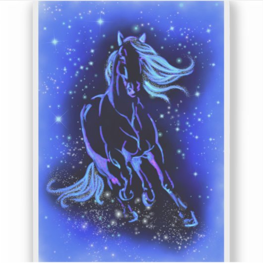 Paarden die lopen bij de Starry Blue Night Sticker (Voorkant)