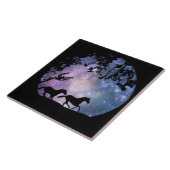 Paarden die lopen met Full Moon Fantasy Art Tegel Tegeltje (Zijkant)