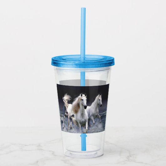 Paarden die lopen met kussens acryl drinkbeker (Voorkant)