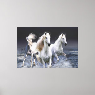 Paarden die lopen met kussens canvas afdruk