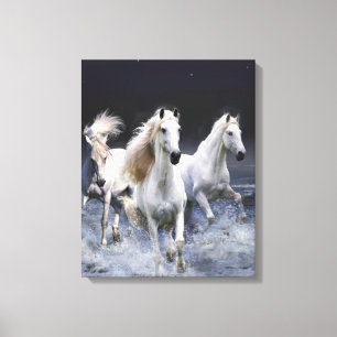 Paarden die lopen met kussens canvas afdruk