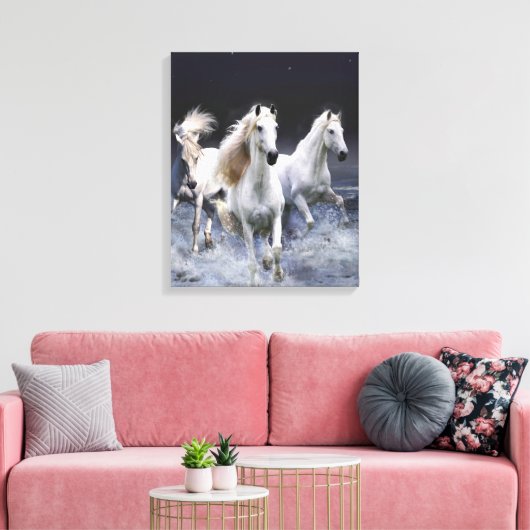 Paarden die lopen met kussens canvas afdruk (Insitu (Woonkamer))