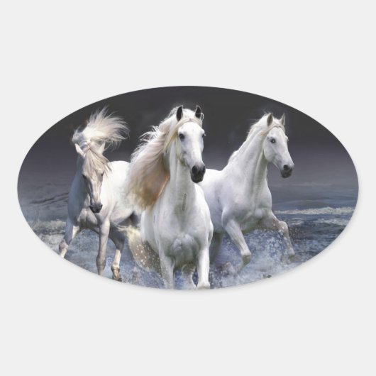 Paarden die lopen met kussens ovale sticker (Voorkant)