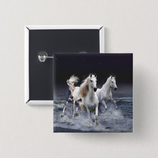 Paarden die lopen met kussens vierkante button 5,1 cm (Voorkant /achterkant)