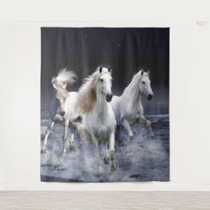 Paarden die lopen met kussens wandkleed