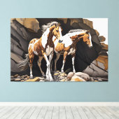 Paarden die naast elkaar van Canvas drukken staan (Insitu (Houten vloer))