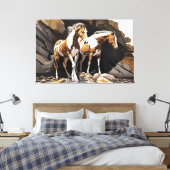 Paarden die naast elkaar van Canvas drukken staan (Insitu (Slaapkamer))