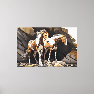 Paarden die naast elkaar van Canvas drukken staan Afdruk