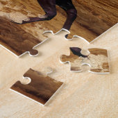 Paarden die op de oceaanzonsondergang lopen legpuzzel (Zijkant)