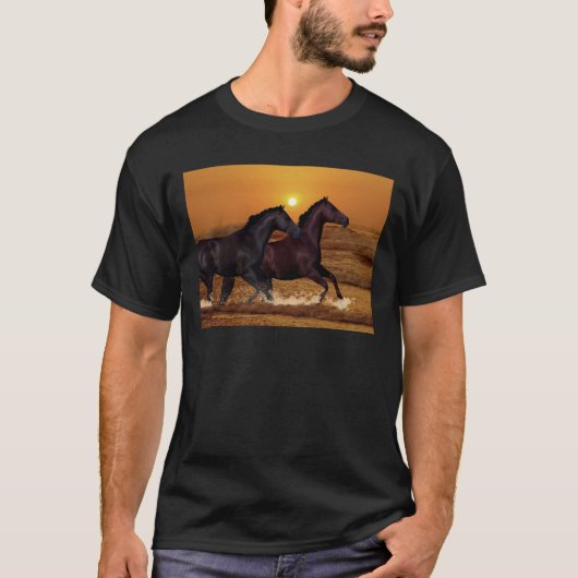 Paarden die op de oceaanzonsondergang lopen t-shirt (Voorkant)