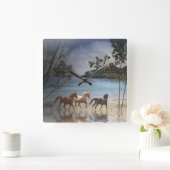 Paarden die op de strandklok lopen vierkante klok (Huis)