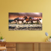 Paarden die op het Surf van de oceaan op de zon lo Canvas Afdruk (Insitu (Woonkamer))