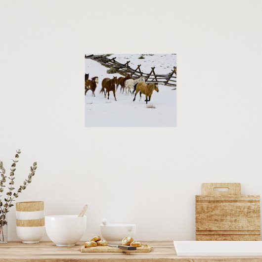 Paarden die op sneeuw lopen poster (Keuken)