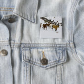 Paarden die op sneeuw lopen vierkante button 5,1 cm (In situ)