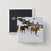 Paarden die op sneeuw lopen vierkante button 5,1 cm (Voorkant /achterkant)