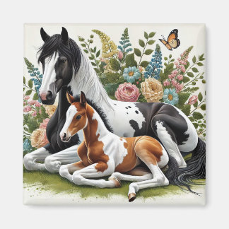 Paarden die rusten tussen levendige bloemen en gro magneet