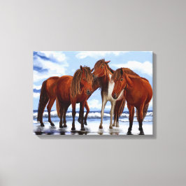 Paarden die staan op doorgesneden doek canvas afdruk