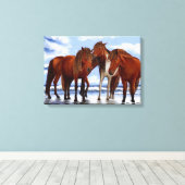 Paarden die staan op doorgesneden doek canvas afdruk (Insitu (Houten vloer))