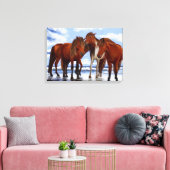 Paarden die staan op doorgesneden doek canvas afdruk (Insitu (Woonkamer))