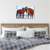 Paarden die staan op doorgesneden doek canvas afdruk (Insitu (Slaapkamer))
