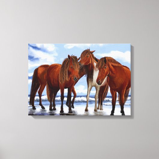 Paarden die staan op doorgesneden doek canvas afdruk (Voorkant)
