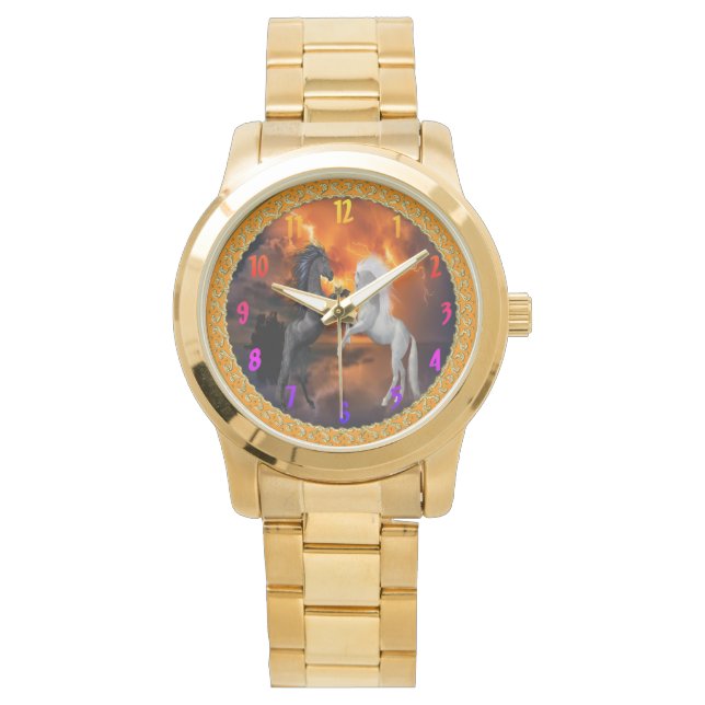 Paarden die vechten in een slecht bliksemstorm horloge (Voorkant)