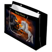 Paarden die vechten in een slecht bliksemstorm large cadeautasje (Voorkant Gekanteld)