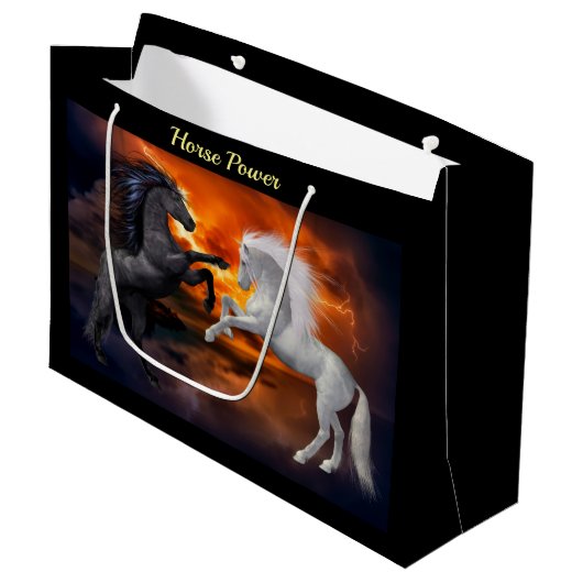 Paarden die vechten in een slecht bliksemstorm large cadeautasje (Voorkant Gekanteld)