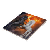 Paarden die vechten in een slecht bliksemstorm tegeltje (Zijkant)