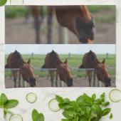 Paarden die voor een wortel uitkomen, theedoek (Gevouwen)