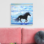 Paarden die vrij lopen door het Zee schilderen Canvas Afdruk (Insitu (Woonkamer))