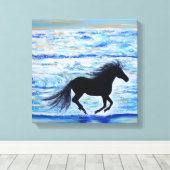 Paarden die vrij lopen door het Zee schilderen Canvas Afdruk (Insitu (Houten vloer))