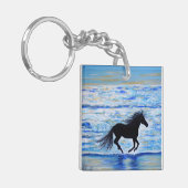 Paarden die vrij lopen door het Zee schilderen Sleutelhanger (Voorkant Links)