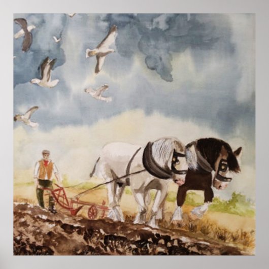 Paarden die Waterverf stromen Poster (Voorkant)