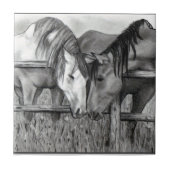 Paarden die zich afmaken: Potlood Drawing, realism Tegeltje (Voorkant)