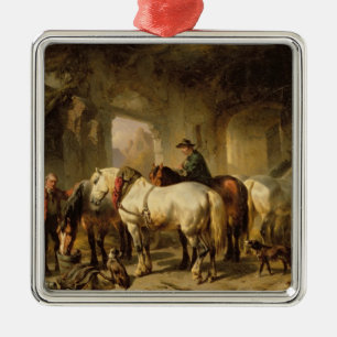 Paarden die zich voeden in de Stabiel Metalen Ornament