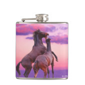 Paarden die zonsopgang spelen Flask Heupfles (Voorkant)