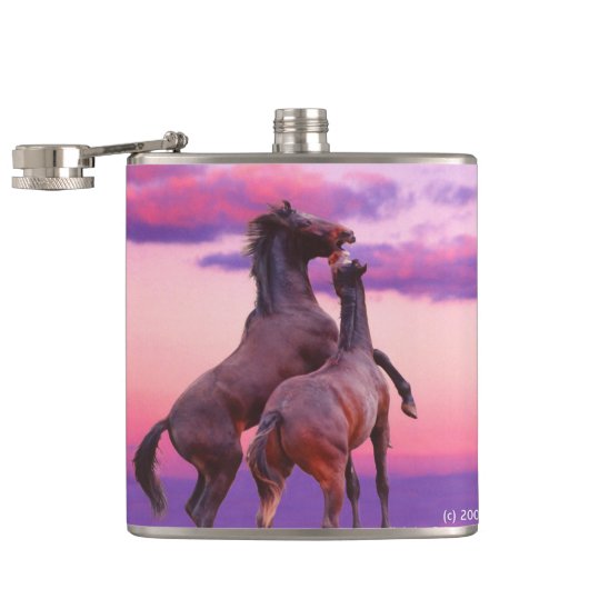 Paarden die zonsopgang spelen Flask Heupfles (Geopend)