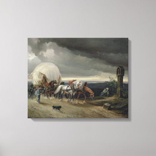 Paarden Drawing Carts up a Hill, 1856 Canvas Afdruk (Voorkant)