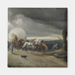 Paarden Drawing Carts up a Hill, 1856 Magneet