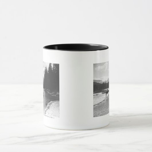 Paarden drink en passerende een rivier mok (Midden)