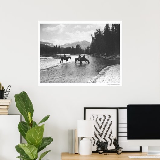 Paarden drink en passerende een rivier poster (Thuiskantoor)