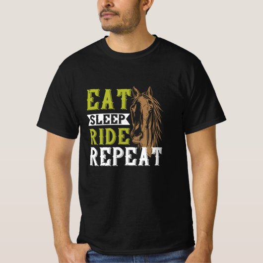 Paarden - Eat Sleep Ride Herhalen T-shirt (Voorkant)