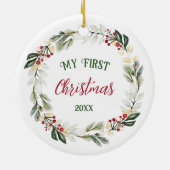 Paarden eerste kerstvierkant met keramisch Ornamen Keramisch Ornament (Achterkant)