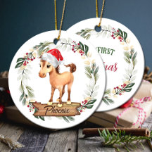 Paarden eerste kerstvierkant met keramisch Ornamen