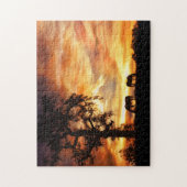 Paarden eikenboom en bruine zonnebank legpuzzel (Verticaal)